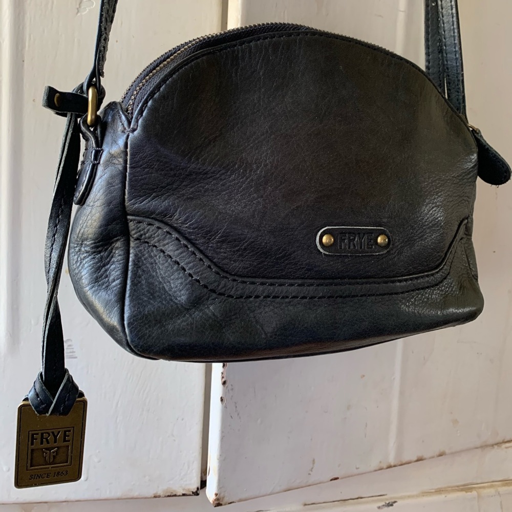 Frye black leather cross body bag